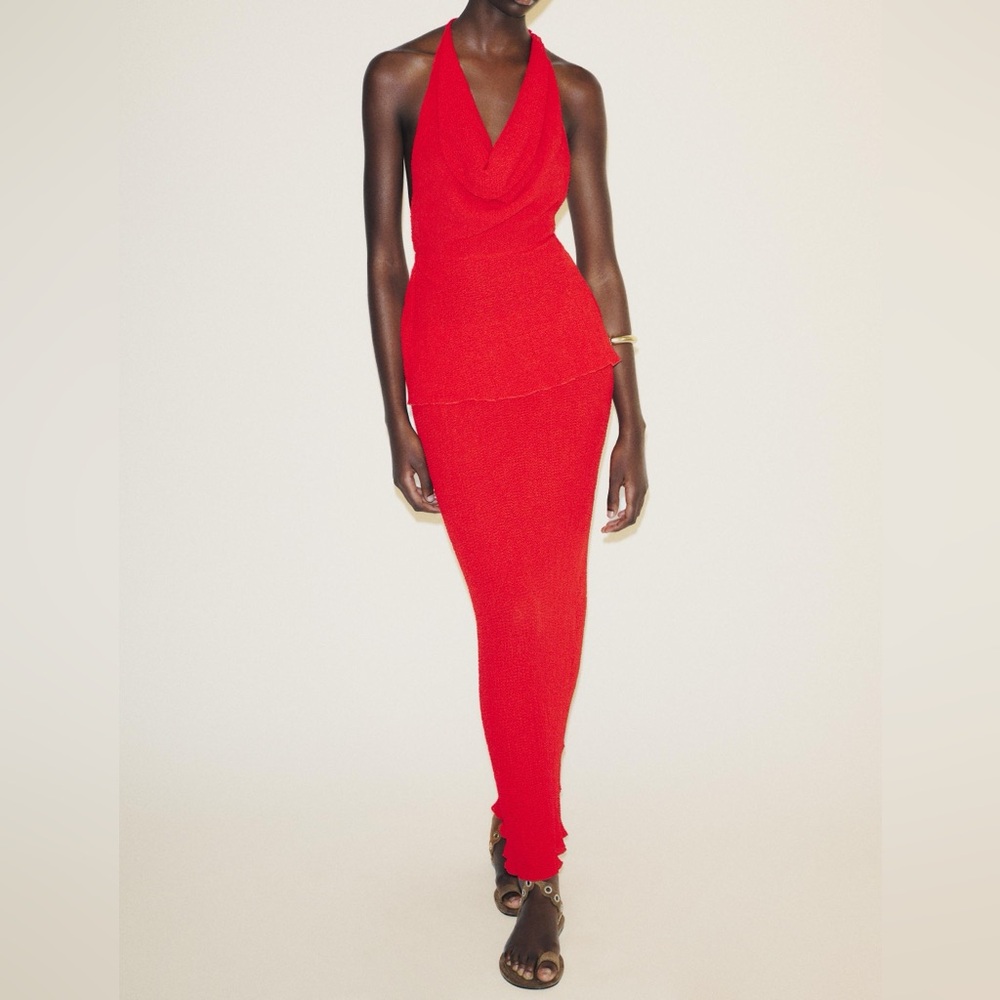 Zara Red cowl halter top and maxi skirt